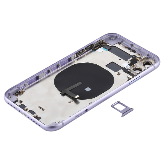 Battery Back Cover (with Side Keys & Card Tray & Power + Volume Flex Cable & Wireless Charging Module) for iPhone 11(Purple)