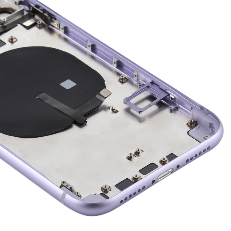 Battery Back Cover (with Side Keys & Card Tray & Power + Volume Flex Cable & Wireless Charging Module) for iPhone 11(Purple)