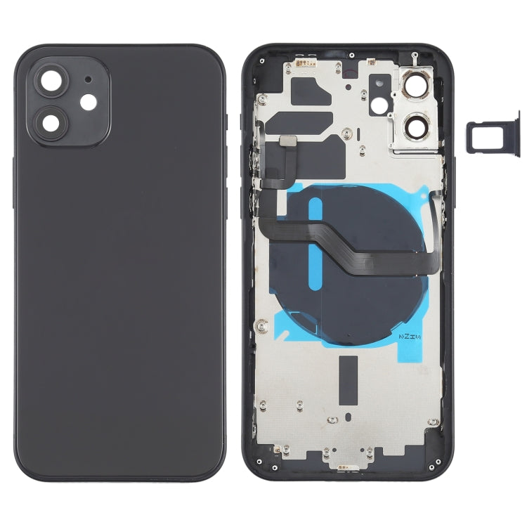 Battery Back Cover (with Side Keys & Card Tray & Power + Volume Flex Cable & Wireless Charging Module) for iPhone 12(Black) - Back Cover by PMC Jewellery | Online Shopping South Africa | PMC Jewellery | Buy Now Pay Later Mobicred
