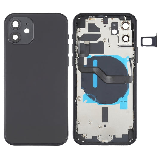 Battery Back Cover (with Side Keys & Card Tray & Power + Volume Flex Cable & Wireless Charging Module) for iPhone 12(Black) - Back Cover by PMC Jewellery | Online Shopping South Africa | PMC Jewellery | Buy Now Pay Later Mobicred