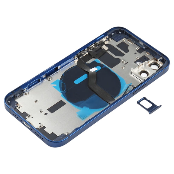 Battery Back Cover (with Side Keys & Card Tray & Power + Volume Flex Cable & Wireless Charging Module) for iPhone 12(Blue)