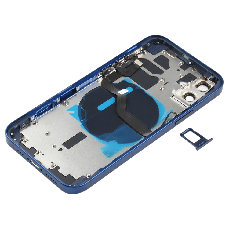Battery Back Cover (with Side Keys & Card Tray & Power + Volume Flex Cable & Wireless Charging Module) for iPhone 12(Blue)