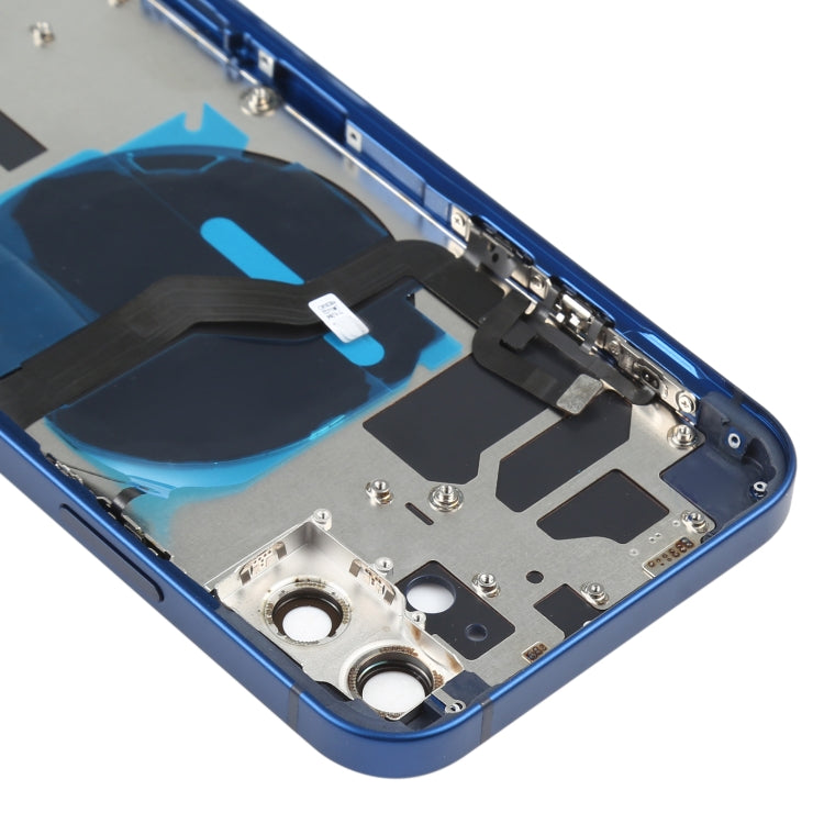 Battery Back Cover (with Side Keys & Card Tray & Power + Volume Flex Cable & Wireless Charging Module) for iPhone 12(Blue)
