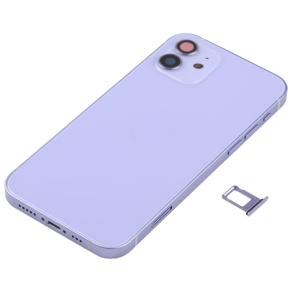 Battery Back Cover (with Side Keys & Card Tray & Power + Volume Flex Cable & Wireless Charging Module) for iPhone 12(Purple)