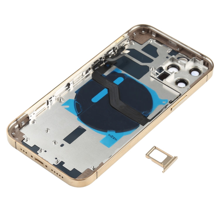 Battery Back Cover (with Side Keys & Card Tray & Power + Volume Flex Cable & Wireless Charging Module) for iPhone 12 Pro(Gold)