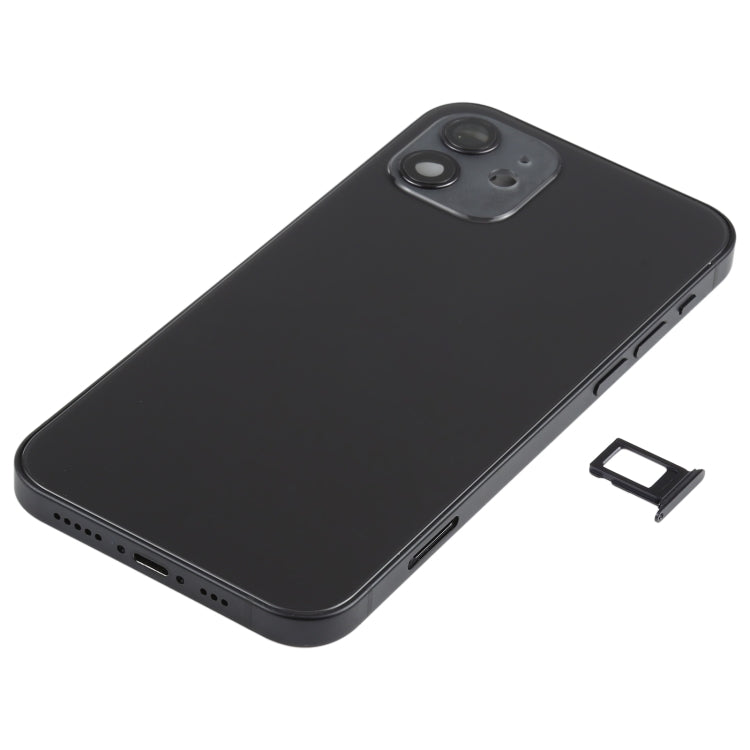 Battery Back Cover Assembly (with Side Keys & Speaker Ringer Buzzer & Motor & Camera Lens & Card Tray & Power Button + Volume Button + Charging Port & Wireless Charging Module) for iPhone 12(Black)