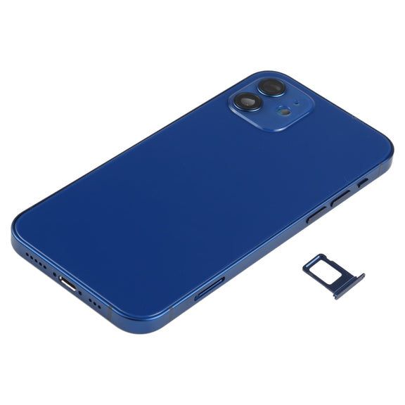 Battery Back Cover Assembly (with Side Keys & Speaker Ringer Buzzer & Motor & Camera Lens & Card Tray & Power Button + Volume Button + Charging Port & Wireless Charging Module) for iPhone 12(Blue)