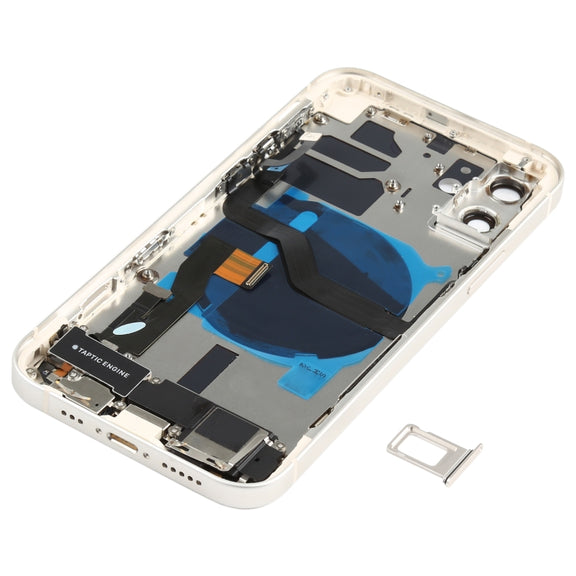 Battery Back Cover Assembly (with Side Keys & Speaker Ringer Buzzer & Motor & Camera Lens & Card Tray & Power Button + Volume Button + Charging Port & Wireless Charging Module) for iPhone 12(White)
