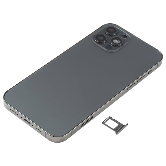 Battery Back Cover Assembly (with Side Keys & Speaker Ringer Buzzer & Motor & Camera Lens & Card Tray & Power Button + Volume Button + Charging Port & Wireless Charging Module) for iPhone 12 Pro(Black)