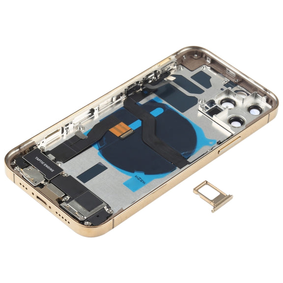 Battery Back Cover Assembly (with Side Keys & Speaker Ringer Buzzer & Motor & Camera Lens & Card Tray & Power Button + Volume Button + Charging Port & Wireless Charging Module) for iPhone 12 Pro(Gold)