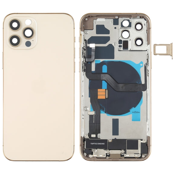 Battery Back Cover Assembly (with Side Keys & Speaker Ringer Buzzer & Motor & Camera Lens & Card Tray & Power Button + Volume Button + Charging Port & Wireless Charging Module) for iPhone 12 Pro(Gold)