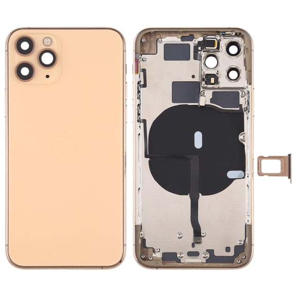 Battery Back Cover (with Side Keys & Card Tray & Power + Volume Flex Cable & Wireless Charging Module) for iPhone 11 Pro Max(Gold)