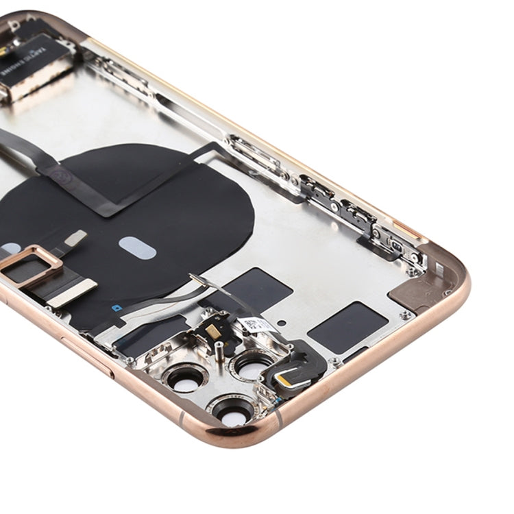 Battery Back Cover Assembly (with Side Keys & Power Button + Volume Button Flex Cable & Wireless Charging Module & Motor & Charging Port & Speaker Ringer Buzzer & Card Tray & Camera Lens Cover) for iPhone 11 Pro(Gold)