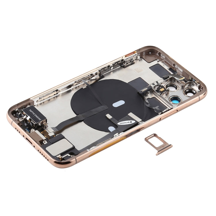 Battery Back Cover Assembly (with Side Keys & Power Button + Volume Button Flex Cable & Wireless Charging Module & Motor & Charging Port & Speaker Ringer Buzzer & Card Tray & Camera Lens Cover) for iPhone 11 Pro Max(Gold)