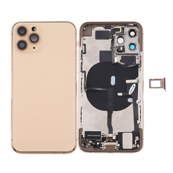 Battery Back Cover Assembly (with Side Keys & Power Button + Volume Button Flex Cable & Wireless Charging Module & Motor & Charging Port & Speaker Ringer Buzzer & Card Tray & Camera Lens Cover) for iPhone 11 Pro Max(Gold)