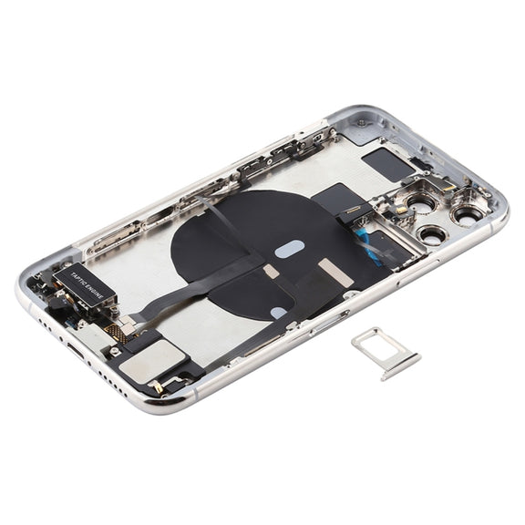 Battery Back Cover Assembly (with Side Keys & Power Button + Volume Button Flex Cable & Wireless Charging Module & Motor & Charging Port & Speaker Ringer Buzzer & Card Tray & Camera Lens Cover) for iPhone 11 Pro Max(Silver)