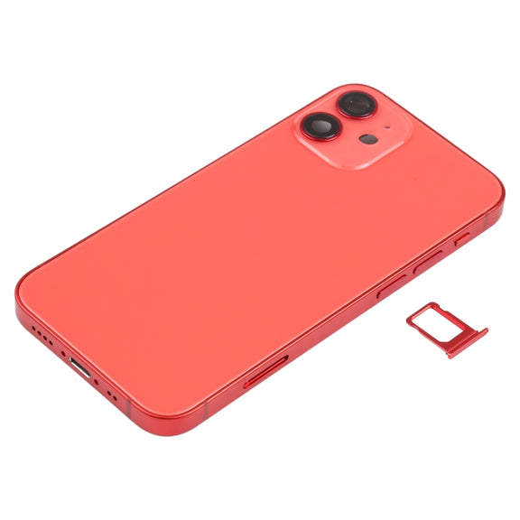 Battery Back Cover (with Side Keys & Card Tray & Power + Volume Flex Cable & Wireless Charging Module) for iPhone 12 Mini(Red)