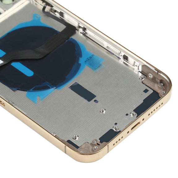 Battery Back Cover (with Side Keys & Card Tray & Power + Volume Flex Cable & Wireless Charging Module) for iPhone 12 Pro Max(Gold)