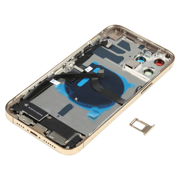 Battery Back Cover Assembly (with Side Keys & Speaker Ringer Buzzer & Motor & Camera Lens & Card Tray & Power Button + Volume Button + Charging Port & Wireless Charging Module) for iPhone 12 Pro Max(Gold)