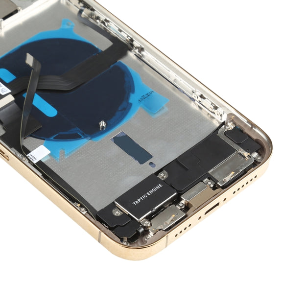 Battery Back Cover Assembly (with Side Keys & Speaker Ringer Buzzer & Motor & Camera Lens & Card Tray & Power Button + Volume Button + Charging Port & Wireless Charging Module) for iPhone 12 Pro Max(Gold)