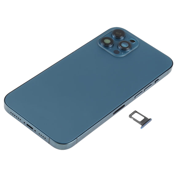 Battery Back Cover Assembly (with Side Keys & Speaker Ringer Buzzer & Motor & Camera Lens & Card Tray & Power Button + Volume Button + Charging Port & Wireless Charging Module) for iPhone 12 Pro Max(Blue)