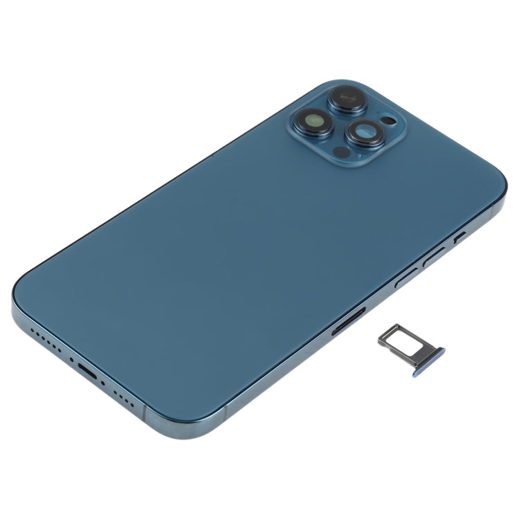 Battery Back Cover Assembly (with Side Keys & Speaker Ringer Buzzer & Motor & Camera Lens & Card Tray & Power Button + Volume Button + Charging Port & Wireless Charging Module) for iPhone 12 Pro Max(Blue)