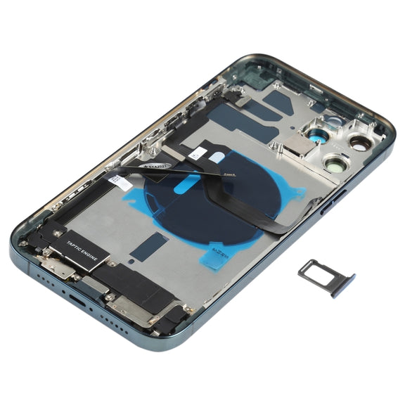 Battery Back Cover Assembly (with Side Keys & Speaker Ringer Buzzer & Motor & Camera Lens & Card Tray & Power Button + Volume Button + Charging Port & Wireless Charging Module) for iPhone 12 Pro Max(Blue)