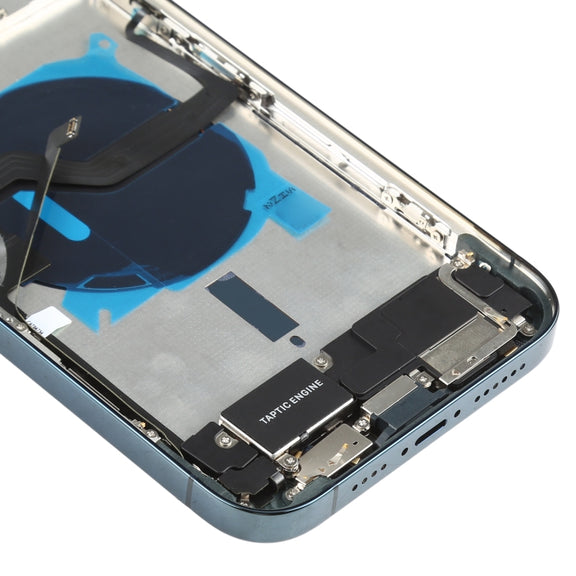 Battery Back Cover Assembly (with Side Keys & Speaker Ringer Buzzer & Motor & Camera Lens & Card Tray & Power Button + Volume Button + Charging Port & Wireless Charging Module) for iPhone 12 Pro Max(Blue)
