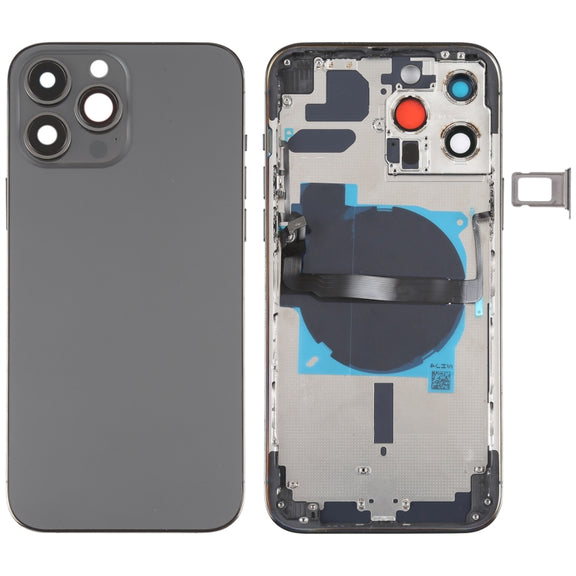 For iPhone 13 Pro Max Battery Back Cover with Side Keys & Card Tray & Power + Volume Flex Cable & Wireless Charging Module(Black)