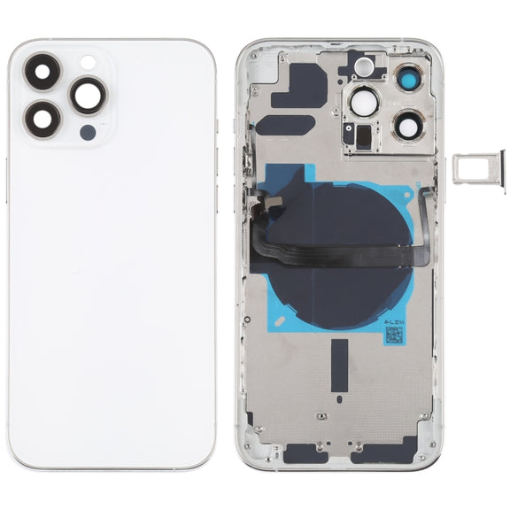 For iPhone 13 Pro Max Battery Back Cover with Side Keys & Card Tray & Power + Volume Flex Cable & Wireless Charging Module(White)