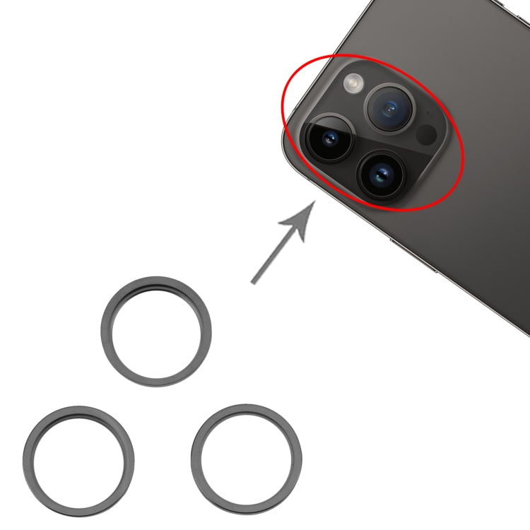 For iPhone 14 Pro Max 3PCS Rear Camera Glass Lens Metal Outside Protector Hoop Ring(Black)