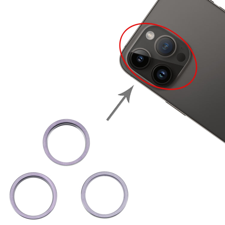 For iPhone 14 Pro Max 3PCS Rear Camera Glass Lens Metal Outside Protector Hoop Ring(Deep Purple)