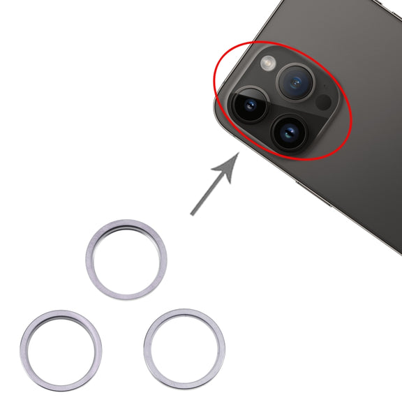 For iPhone 14 Pro Max 3PCS Rear Camera Glass Lens Metal Outside Protector Hoop Ring(Grey)