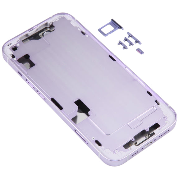 For iPhone 14 Battery Back Cover with Middle Frame / Side Keys(Purple)