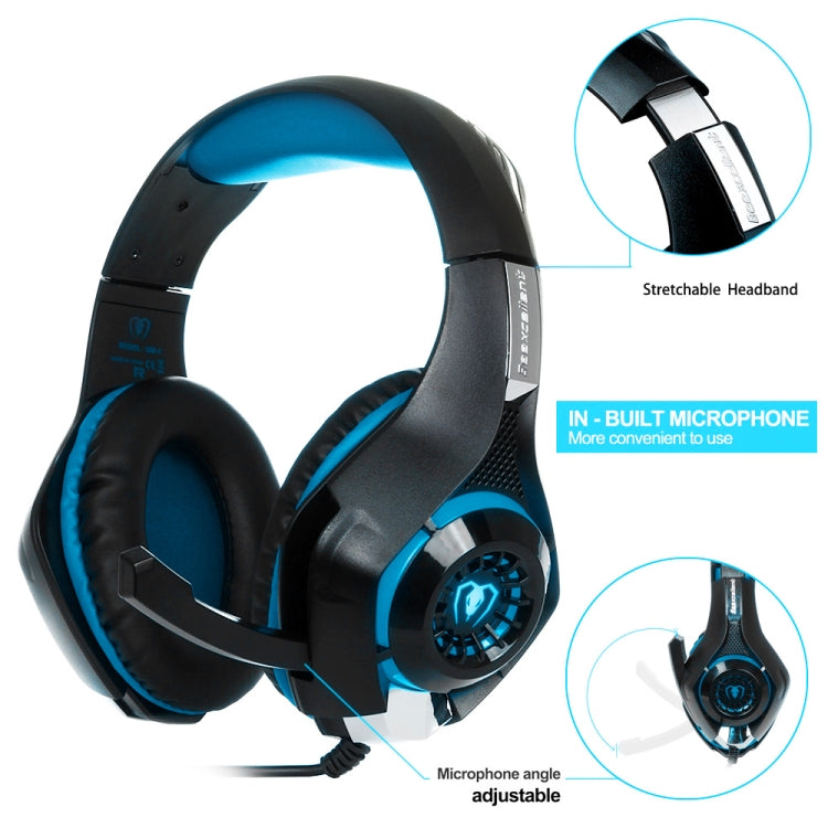 Beexcellent GM-1 Stereo Bass Gaming Wired Headphone with Microphone & LED Light, For PS4, Smartphone, Tablet, PC, Notebook(Blue)