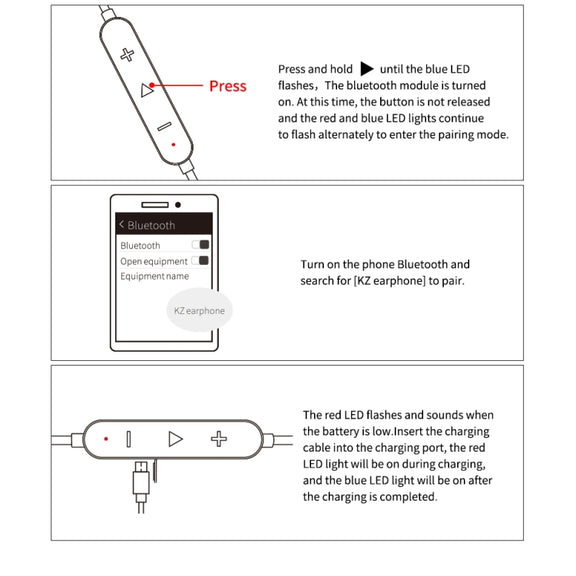 KZ Water-resistant High Fidelity Bluetooth Upgrade Cable for KZ ZST / ZS10 / ES4 / ES3 / ZSR Earphones(Black)