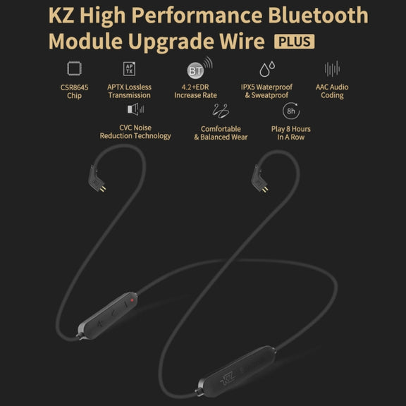 KZ Water-resistant High Fidelity Bluetooth Upgrade Cable for KZ ZST / ZS10 / ES4 / ES3 / ZSR Earphones(Black)