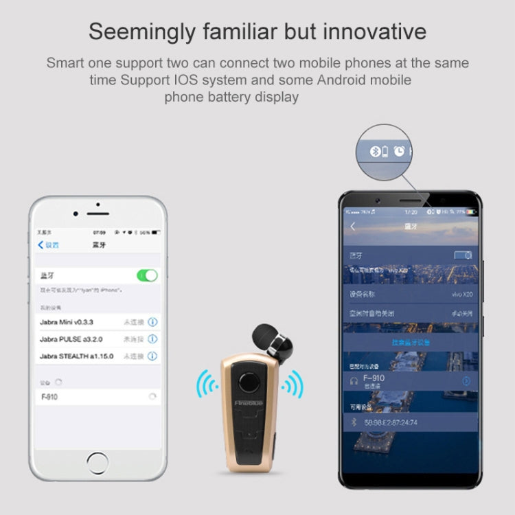 Fineblue F910 CSR4.1 Retractable Cable Caller Vibration Reminder Anti-theft Bluetooth Headset(Silver) - free shipping - PMC Jewellery - Order now!