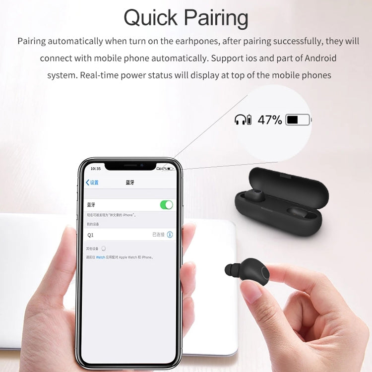 Q1 TWS Bluetooth 5.0 Binaural Stereo Wireless Sports Bluetooth Earphone(Black) - TWS Earphone by PMC TechLife | Online Shopping South Africa | PMC TechLife
