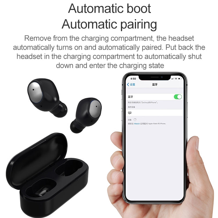 Q2 TWS Bluetooth 5.0 Binaural Stereo Wireless Sports Bluetooth Earphone(Black) - TWS Earphone by PMC TechLife | Online Shopping South Africa | PMC TechLife