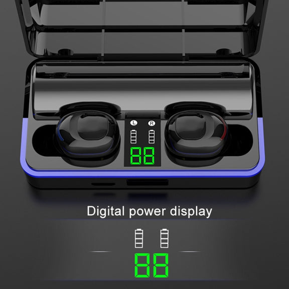 W12 IPX6 Water-resistant Bluetooth 5.0 Touch Wireless Bluetooth Earphone with Charging Box, Support Power Digital Display & Breathing Light Bar & HD Call & Power Bank (Black)