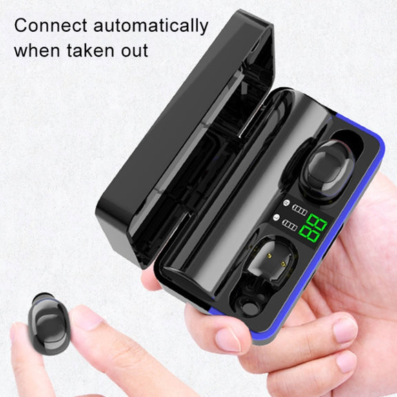 W12 IPX6 Water-resistant Bluetooth 5.0 Touch Wireless Bluetooth Earphone with Charging Box, Support Power Digital Display & Breathing Light Bar & HD Call & Power Bank (Black)