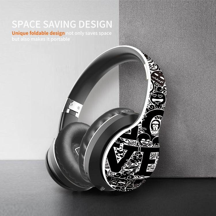 B1 Graffiti Pattern Wireless Bluetooth V5.0 Headset (Black Silver)