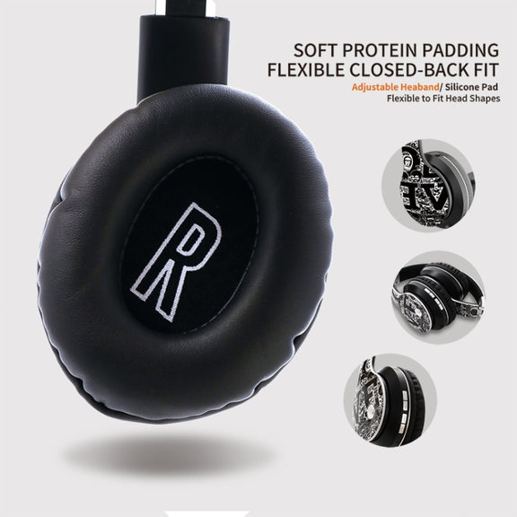 B1 Graffiti Pattern Wireless Bluetooth V5.0 Headset (Black Silver)