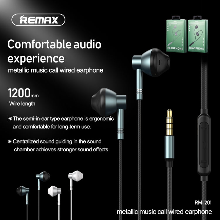 REMAX RM-201 In-Ear Stereo Metal Music Earphone with Wire Control + MIC, Support Hands-free(Tarnish) - Normal Style Earphone by REMAX | Online Shopping South Africa | PMC TechLife
