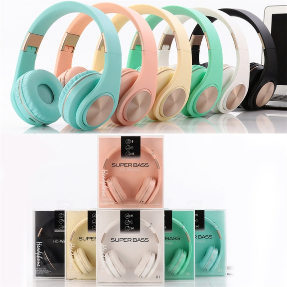 A1 Bluetooth 4.2 Candy Color Super Base Bluetooth Headphone, Support Music Play & Switching & Volume Control & Answer(White)