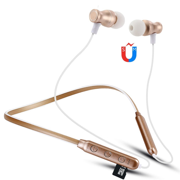 F106 Bluetooth 4.2 Hanging Neck Design Bluetooth Headset, Support Music Play & Switching & Volume Control & Answer(Gold)