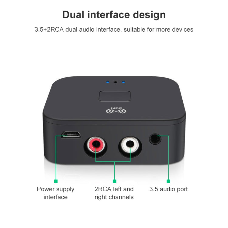 B11 Bluetooth 5.0 Receiver AUX NFC to 2 x RCA Audio Adapter - Audio Receiver Transmitter by PMC TechLife | Online Shopping South Africa | PMC TechLife