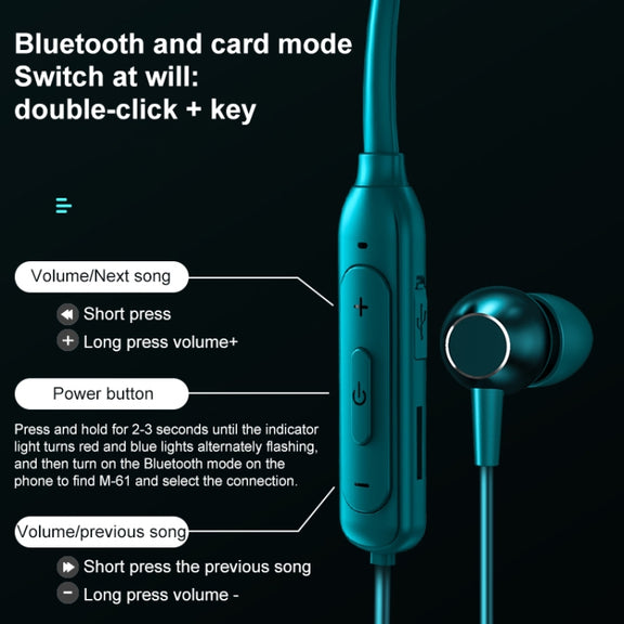 M61 Bluetooth 5.1 Business Sport Magnetic Metal Stereo Neck-mounted Bluetooth Earphone(Navy Blue)
