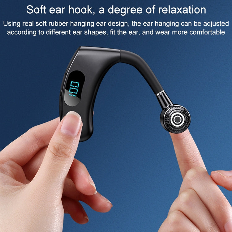 V12 Bluetooth 5.2 Business Hanging Ear Style Smart LED Digital Display Wireless Bluetooth Earphone with Charging Box (Black)
